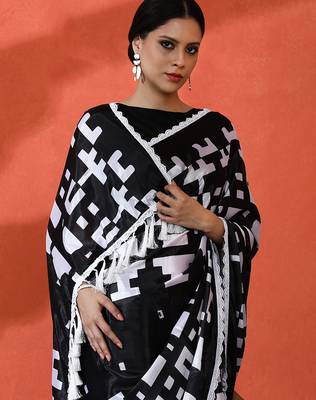 Black chinon saree with digital print ceremonial wear 3