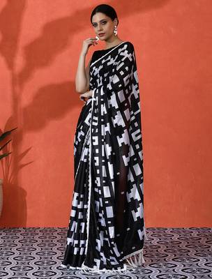 Black chinon saree with digital print ceremonial wear 4