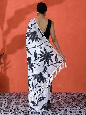 Off white chinon saree with digital print ceremonial wear 2