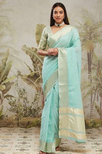 Sea green color chanderi cotton wevon designer ethnic traditional saree
