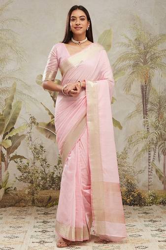 Pink color chanderi cotton wevon designer ethnic traditional saree