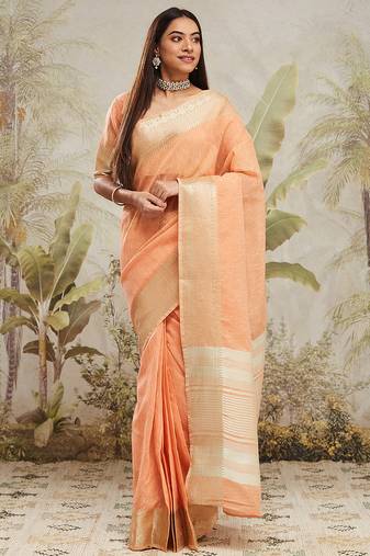 Peach color chanderi cotton wevon designer ethnic traditional saree