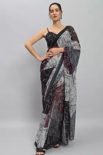 Multi georgette printed saree
