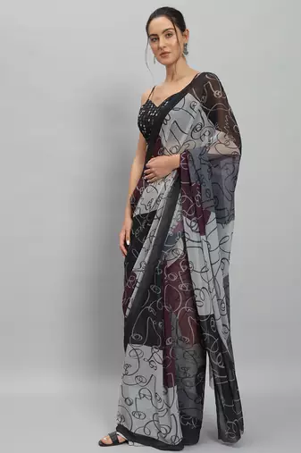 Multi georgette printed saree