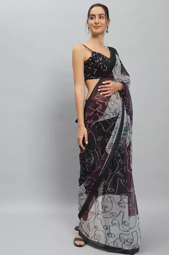 Multi georgette printed saree