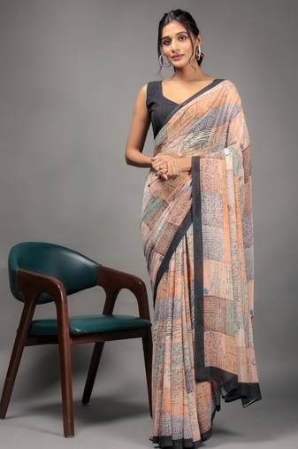 Orange color georgette fabric designer printed graceful ethnic saree