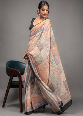 Orange color georgette fabric printed graceful ethnic saree 2