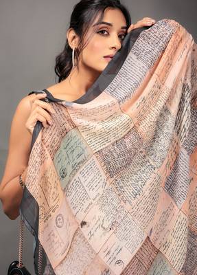 Orange color georgette fabric printed graceful ethnic saree 3