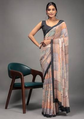Orange color georgette fabric printed graceful ethnic saree 4