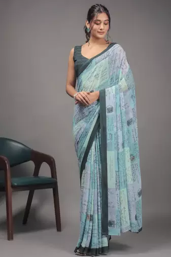 Pista green color georgette fabric designer printed graceful ethnic saree