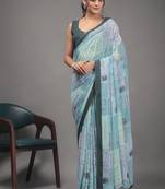 Pista green color georgette fabric printed graceful ethnic saree