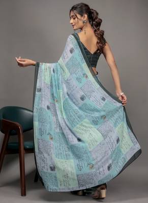 Pista green color georgette fabric printed graceful ethnic saree 2