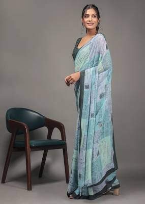 Pista green color georgette fabric printed graceful ethnic saree 3
