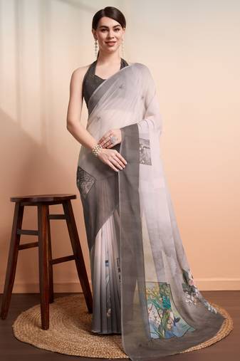 Grey color georgette fabric designer printed graceful ethnic saree
