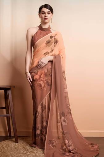 Brown color georgette fabric designer printed graceful ethnic saree
