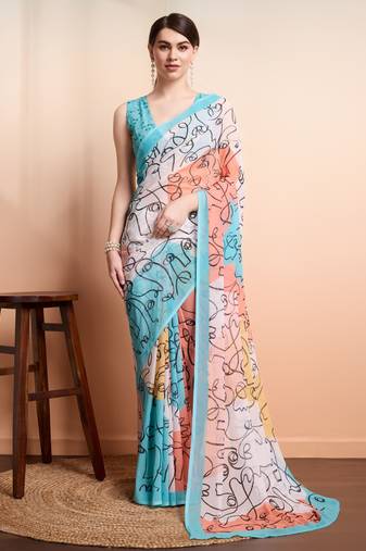 Multi color georgette fabric designer printed graceful ethnic saree