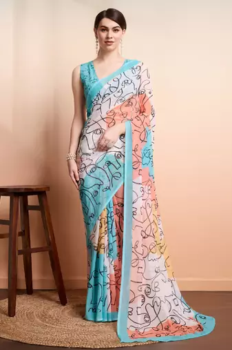 Multi color georgette fabric designer printed graceful ethnic saree