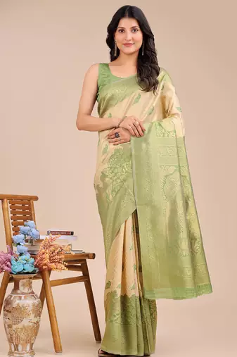Light green banarasi silk blend jacquard saree