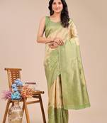 Light green banarasi silk blend jacquard saree