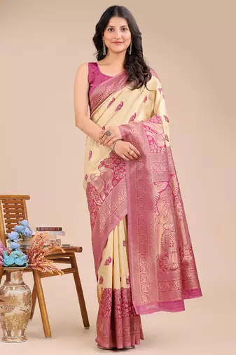Magenta color banarasi silk wevon jacquard designer graceful ceremonial saree