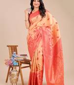 Red color banarasi silk wevon jacquard graceful ceremonial saree