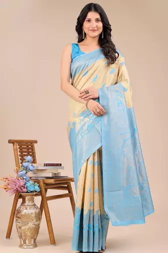 Sky blue color banarasi silk wevon jacquard designer graceful ceremonial saree