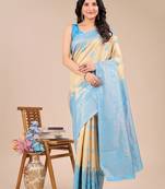 Sky blue color banarasi silk wevon jacquard graceful ceremonial saree