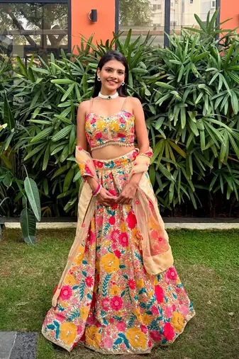 MULTICOLOR THREAD AND SEQUINS EMBROIDERED GEORGETTE LEHENGA CHOLI DUPATTA