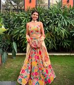 MULTICOLOR THREAD AND SEQUINS EMBROIDERED GEORGETTE LEHENGA CHOLI DUPATTA
