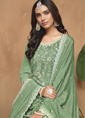 Light green chinon silk embroidered Palazzo suit 4