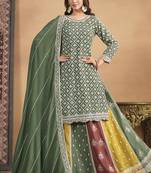 Mahendi green chinon silk embroidered Straight Suit