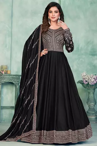 Black art silk embroidered anarkali suit