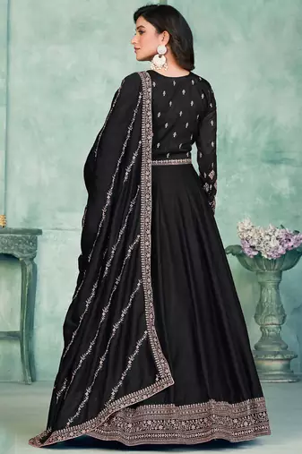 Black art silk embroidered anarkali suit