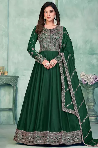 Green art silk embroidered anarkali suit
