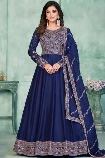 Blue art silk embroidered anarkali suit