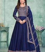 Blue art silk embroidered anarkali suit