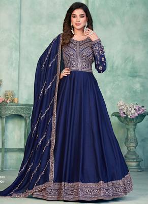 Blue art silk embroidered anarkali suit 2