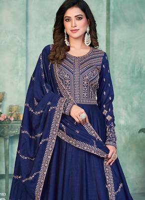 Blue art silk embroidered anarkali suit 3