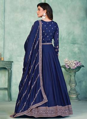 Blue art silk embroidered anarkali suit 4