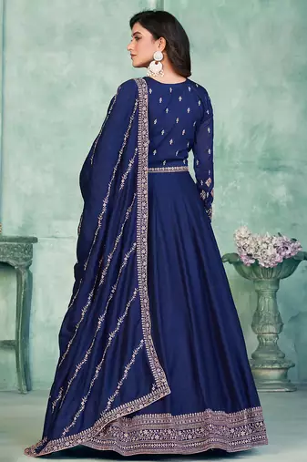 Blue art silk embroidered anarkali suit