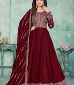 Maroon art silk embroidered anarkali suit