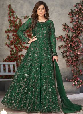 Green net embroidered anarkali suit 1