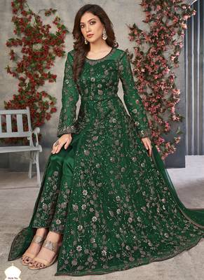 Green net embroidered anarkali suit 2