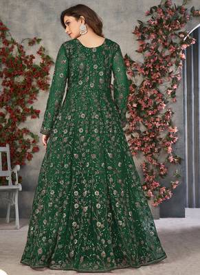 Green net embroidered anarkali suit 4