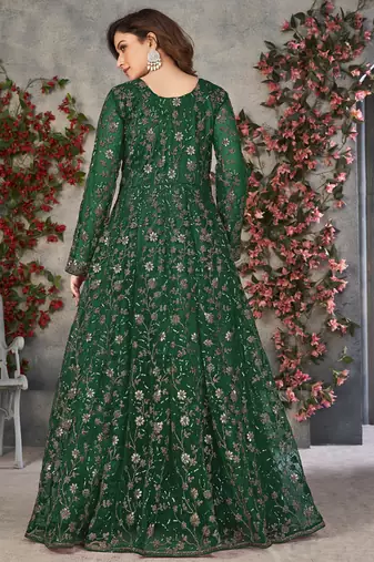 Green net embroidered anarkali suit