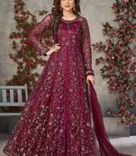 Wine net embroidered anarkali suit