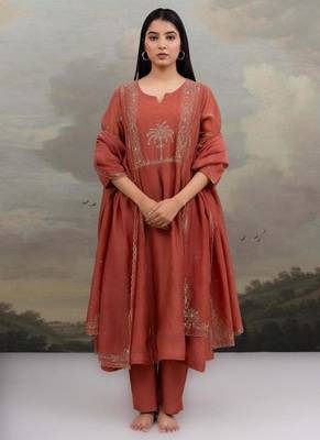 Rust desert palm dress with dupatta 1