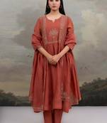 Rust desert palm dress with dupatta