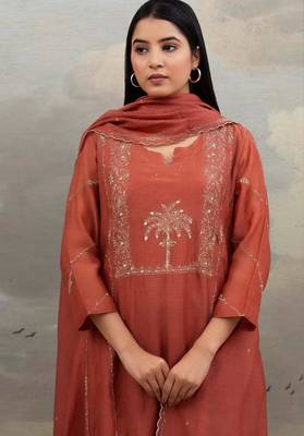 Rust desert palm dress with dupatta 2