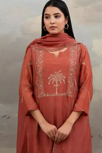 Rust desert palm dress with dupatta